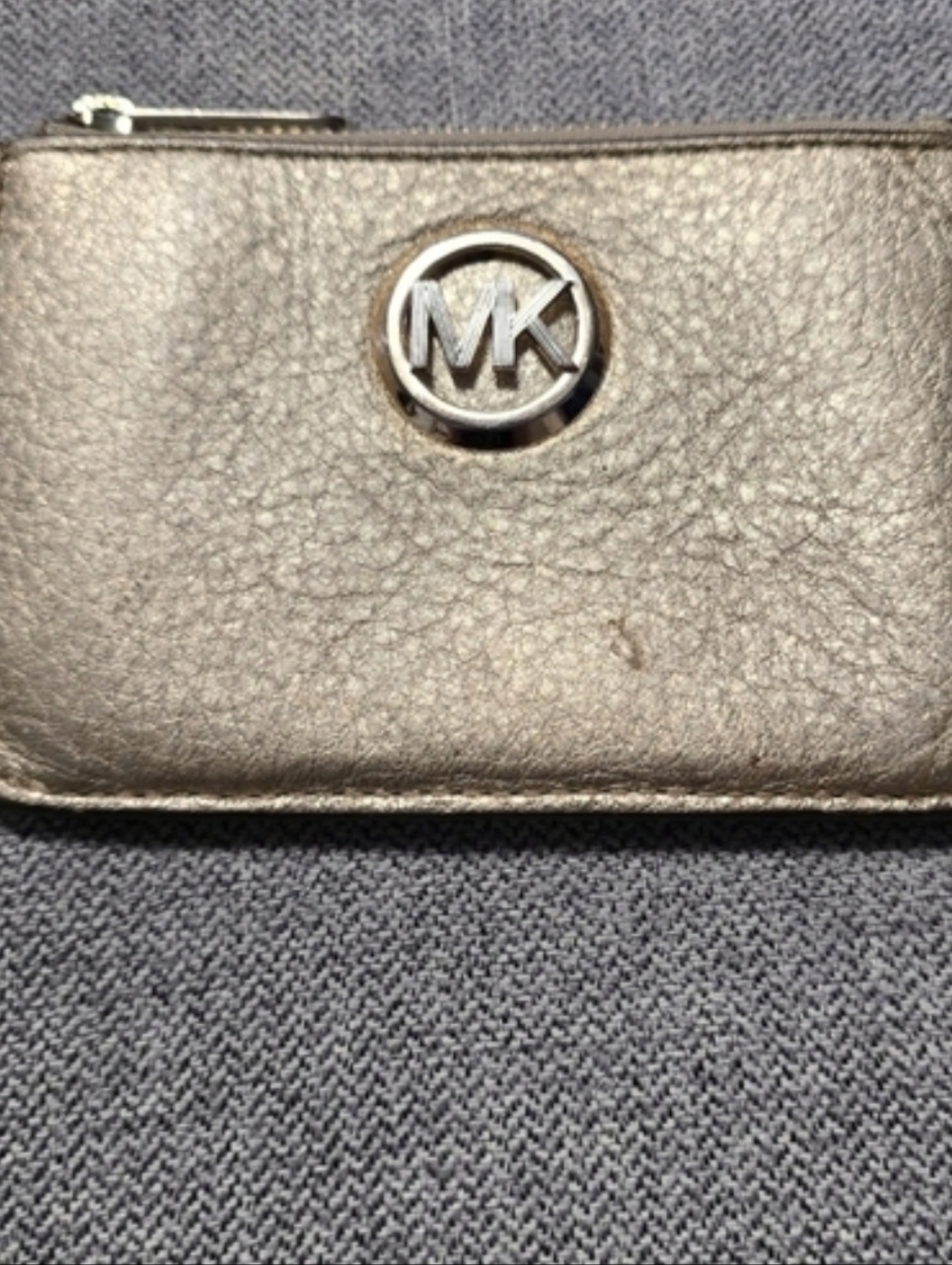 Michael Kors Metallic Leather Coin Purse Wallet Zip Pouch Small Card Holder Logo
